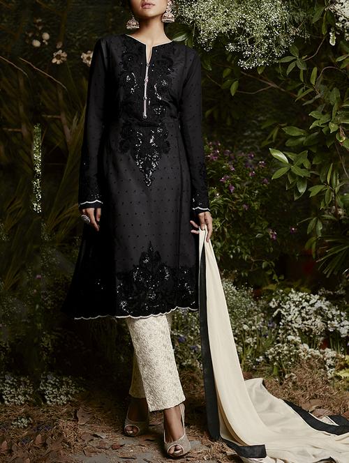 embroidered unstitched straight pant suit - 15430139 - Very Small Image - 1