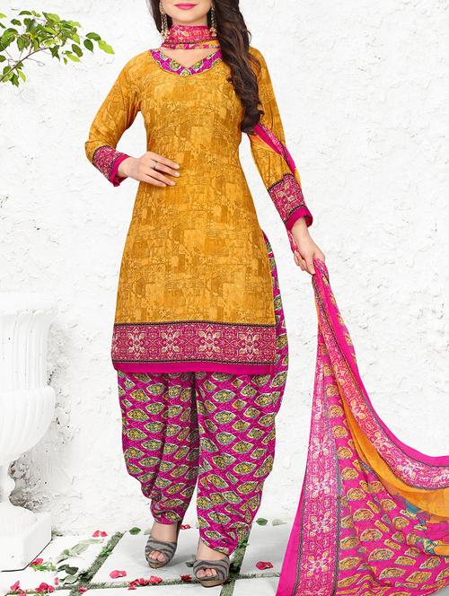 printed unstitched patiyala suit - 15430146 - Very Small Image - 1