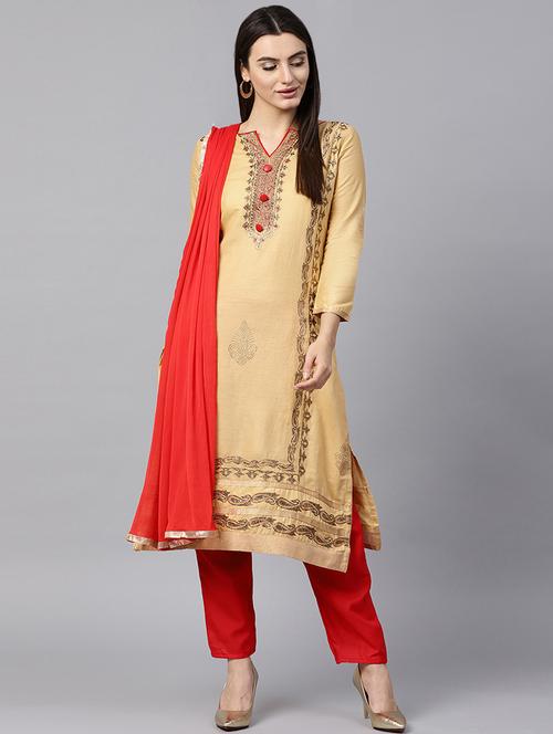 embroidered unstitched churidaar suit - 15430152 - Very Small Image - 1