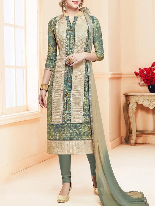 embroidered unstitched churidaar suit - 15430153 - Very Small Image - 1