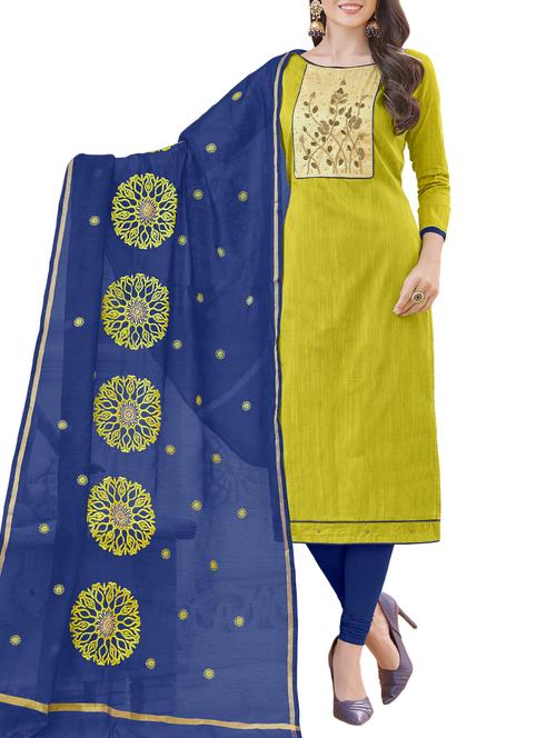 embellished yoke unstitched churidaar suit - 15430159 - Very Small Image - 1