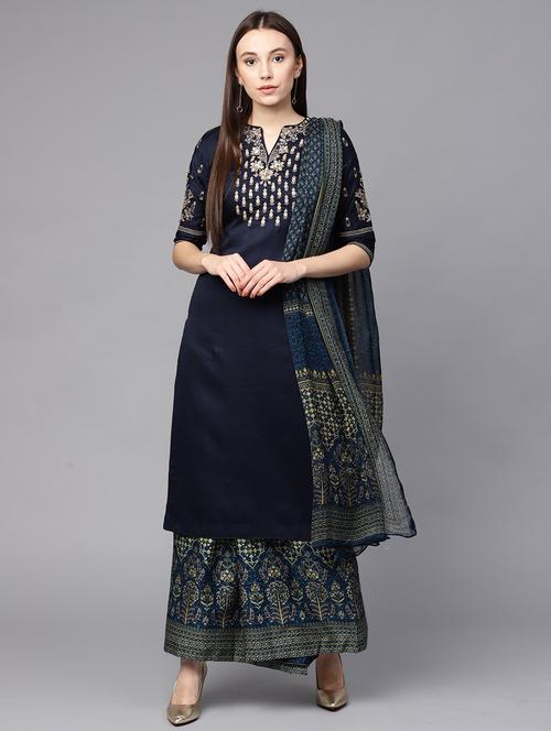 embroidered unstitched palazzo suit - 15430165 - Very Small Image - 1