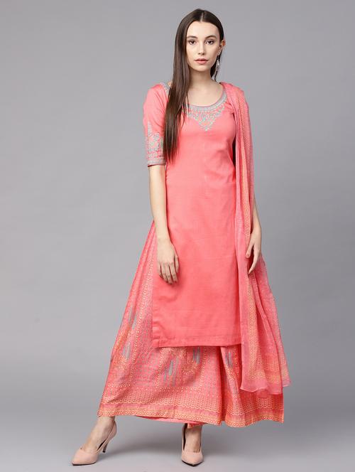 embroidered unstitched palazzo suit - 15430170 - Very Small Image - 1