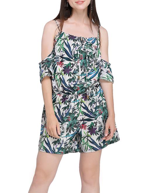 tropical print cold shoulder romper - 15431056 - Very Small Image - 1