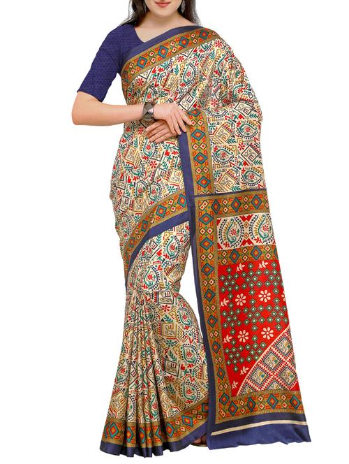abstract contrast border printed saree with blouse - 15431057 - Very Small Image - 1