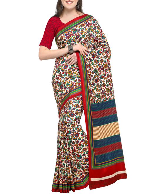striped pallu kalamkari printed saree with blouse - 15431060 - Very Small Image - 1