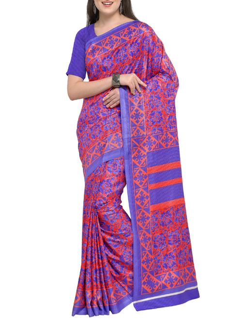 abstract red printed saree with blouse - 15431061 - Very Small Image - 1