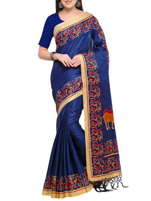 abstract printed border saree with tassels with blouse - 15431066 - Very Small Image - 1