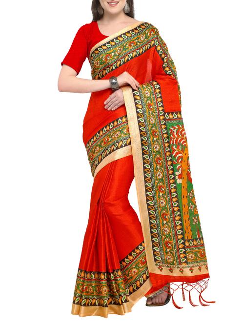 kalamkari printed border saree with tassels with blouse - 15431068 - Very Small Image - 1