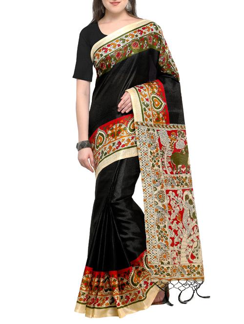 kalamkari printed border saree with tassels with blouse - 15431072 - Very Small Image - 1