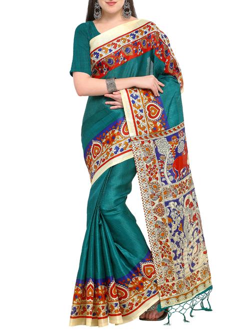 kalamkari printed border saree with tassels with blouse - 15431073 - Very Small Image - 1
