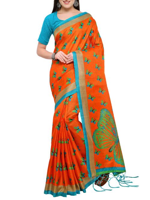 conversational orange printed saree with blouse - 15431076 - Very Small Image - 1