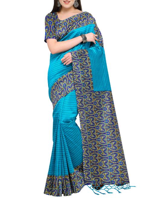 chevron printed mysore silk saree with tassels with blouse - 15431082 - Very Small Image - 1