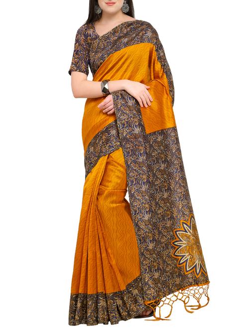 abstract printed mysore silk saree with tassels with blouse - 15431084 - Very Small Image - 1