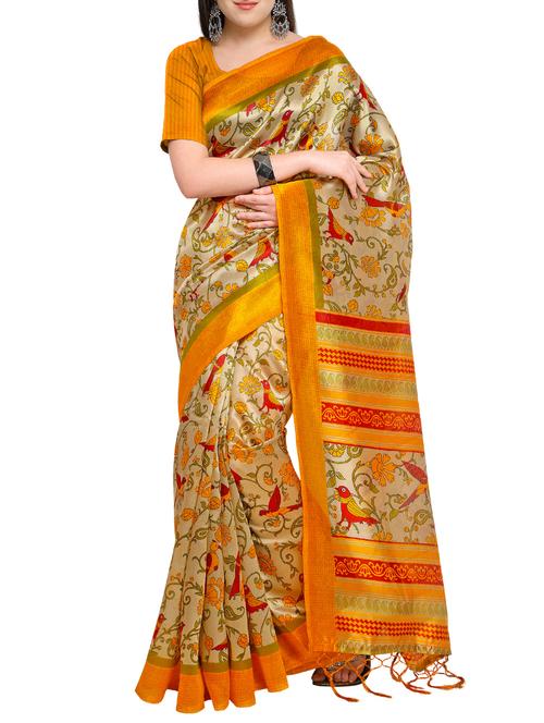 kalamkari printed mysore silk saree with tassels with blouse - 15431088 - Very Small Image - 1
