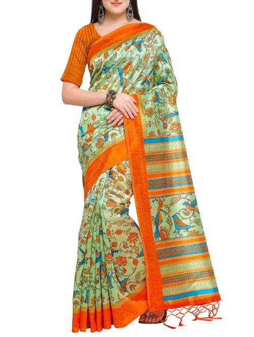 kalamkari printed mysore silk saree with tassels with blouse - 15431091 - Very Small Image - 1