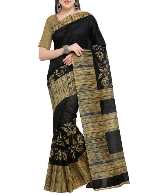 contrast border black bhagalpuri saree with blouse - 15431093 - Very Small Image - 1