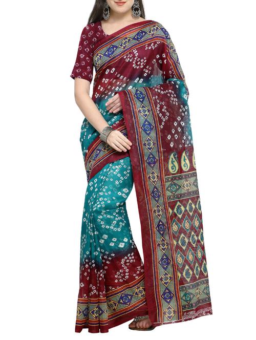 tonal shades bandhani saree with blouse - 15431098 - Very Small Image - 1