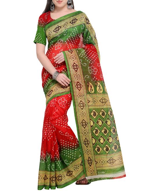 tonal shades bandhani saree with blouse - 15431099 - Very Small Image - 1