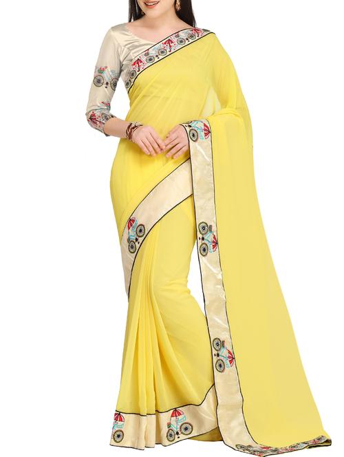 embroidered border pink saree with blouse - 15431105 - Very Small Image - 1
