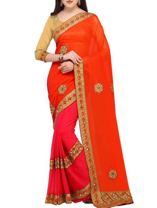 orange embellished half & half saree with blouse - 15431106 - Very Small Image - 1