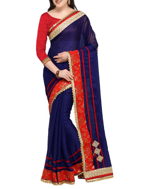contrast border patchwork saree with tassels with blouse - 15431114 - Very Small Image - 1