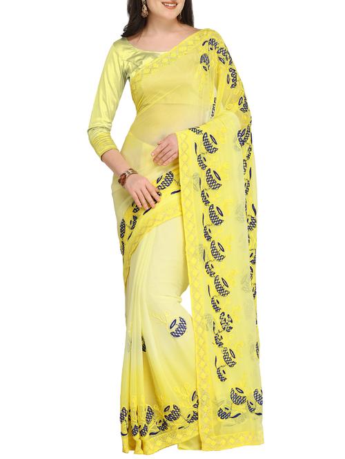 dori thread embroidered yellow saree with blouse - 15431121 - Very Small Image - 1