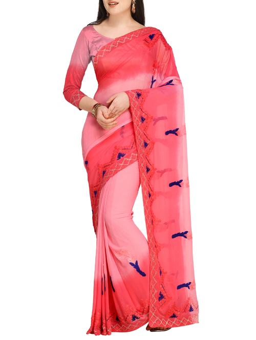 dori thread embroidered pink saree with blouse - 15431122 - Very Small Image - 1