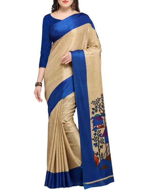 contrast border printed pallu saree with blouse - 15431128 - Very Small Image - 1