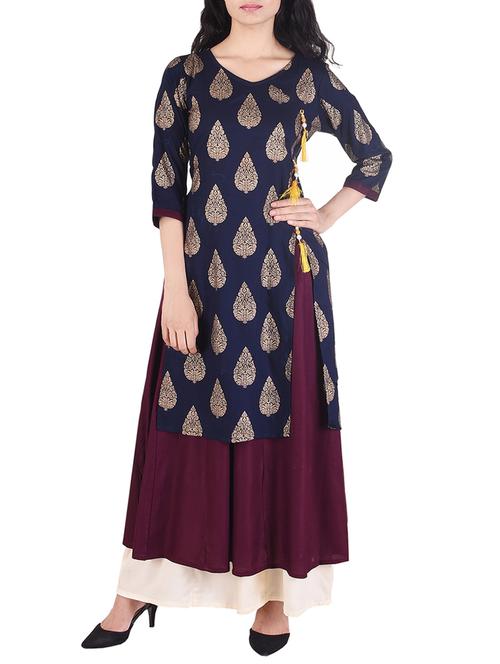 layered block print kurta - 15431137 - Very Small Image - 1