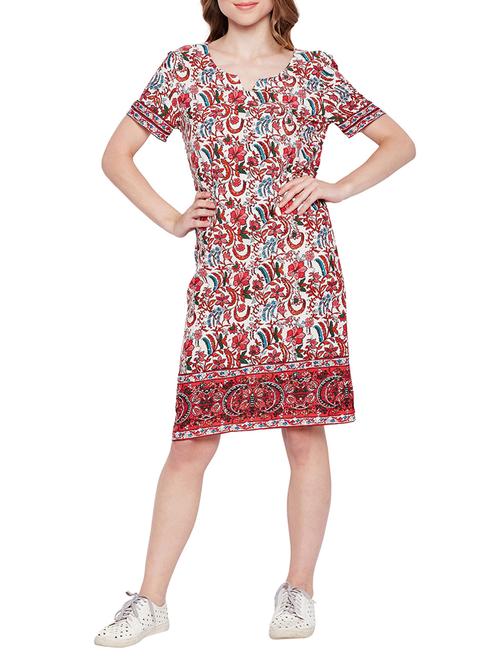 oriental print notch neck shift dress - 15431320 - Very Small Image - 1
