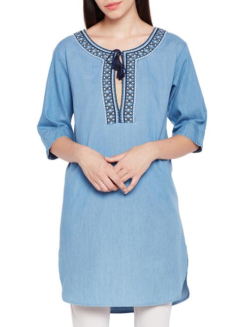 tie up neck embroidered tunic - 15431364 - Very Small Image - 1