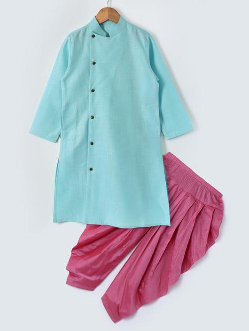 light blue cotton blend kurta set - 15432327 - Very Small Image - 1