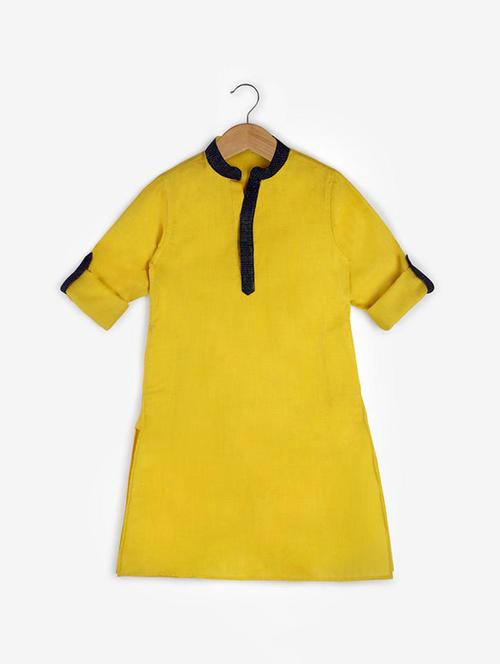 yellow cotton blend kurta - 15432329 - Very Small Image - 1