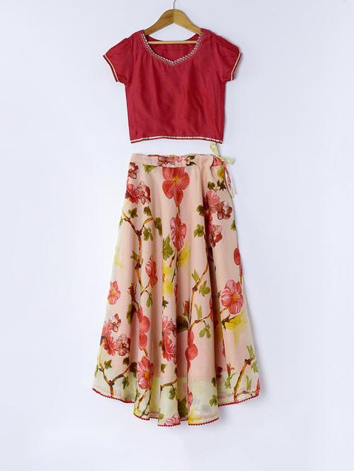 red cotton blend lehnga choli - 15432332 - Very Small Image - 1