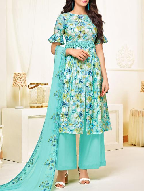 floral unstitched palazzo suit - 15434126 - Very Small Image - 1