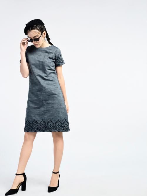 embroidered melange a-line dress - 15434402 - Very Small Image - 1