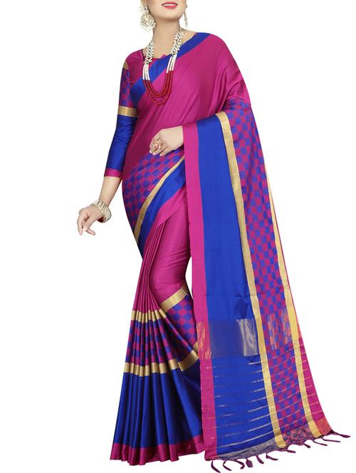contrast bordered saree with blouse - 15434520 - Very Small Image - 1