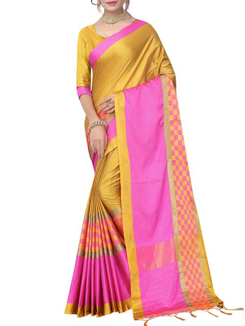 contrast bordered saree with blouse - 15434522 - Very Small Image - 1