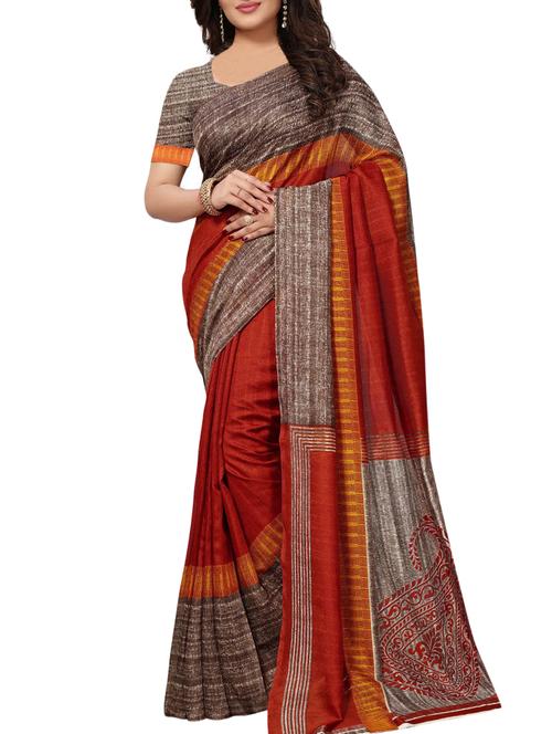 contrast bordered saree with blouse - 15434633 - Very Small Image - 1