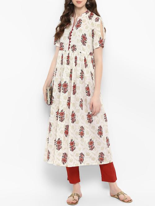 ivory printed kurta pant set - 15435922 - Very Small Image - 1