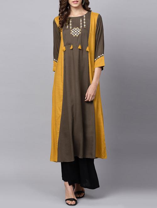 embroidered a-line kurta with tassles - 15436015 - Very Small Image - 1