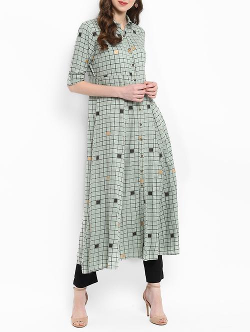 flared checkered kurta - 15436019 - Very Small Image - 1