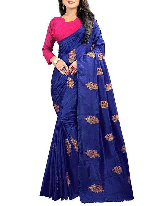conversational embroidered royal blue saree with blouse - 15436149 - Very Small Image - 1