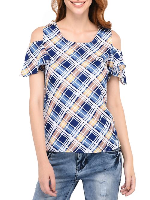 checked cold shoulder top - 15436297 - Very Small Image - 1