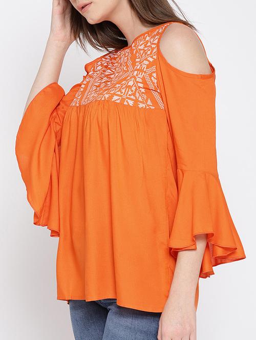 cold shoulder bell sleeved top - 15436677 - Very Small Image - 1