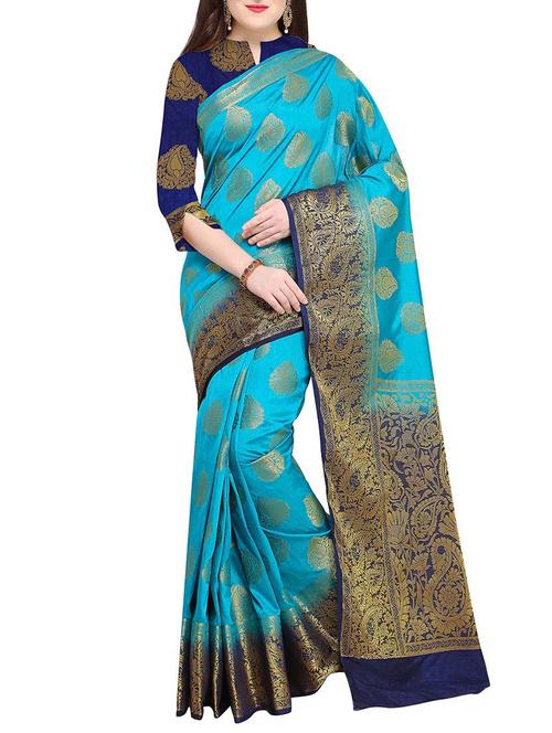 golden zari kanjivaram saree with blouse - 15436851 - Very Small Image - 1