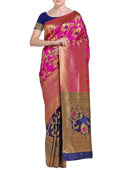 floral woven half and half saree with blouse - 15437002 - Very Small Image - 1