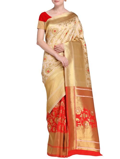 floral zari kanjivaram saree with blouse - 15437011 - Very Small Image - 1