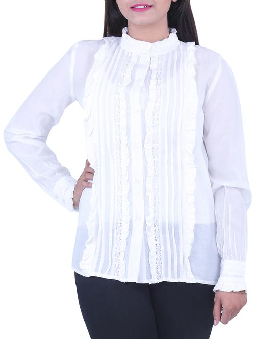 frilled neck pin tucks detail shirt - 15438000 - Very Small Image - 1